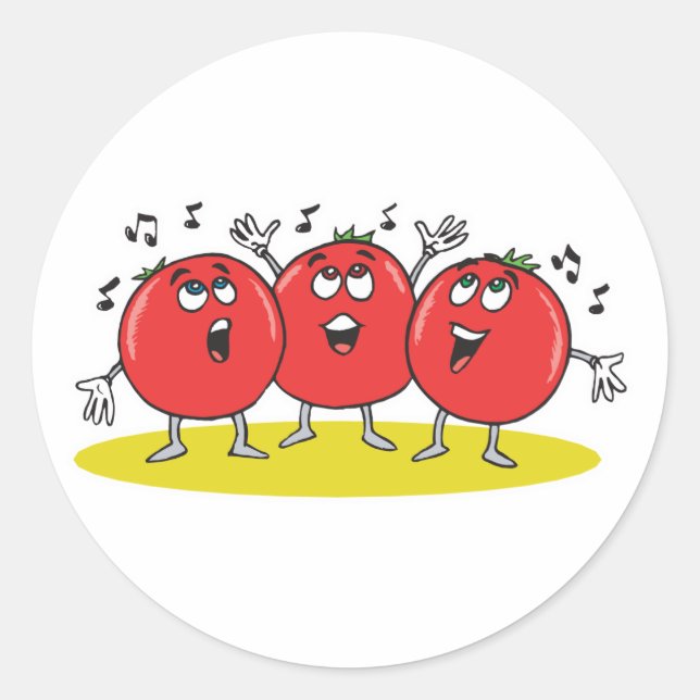 Adesivo Redondo trío de tomates cantando bobamente (Frente)