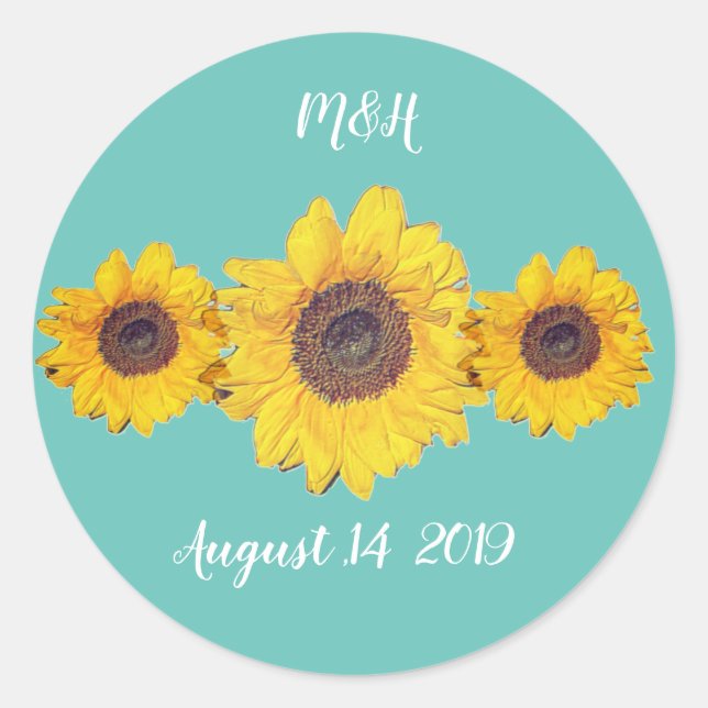 Adesivo Redondo trio personalizado de girassol - casamento de faze (Frente)