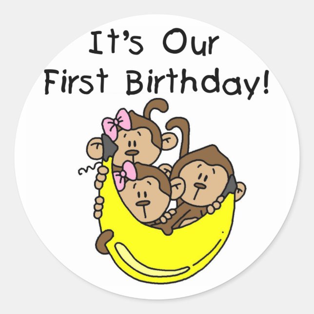 Adesivo Redondo Triplets 1rua - Duas Meninas Um Camiseta e present (Frente)