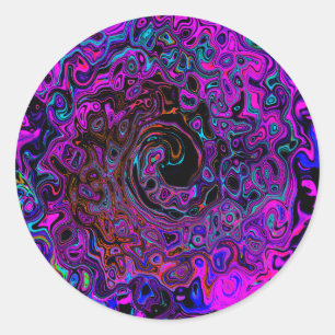 Adesivo Redondo Trippy Black and Magenta Retro Liquid Swirl