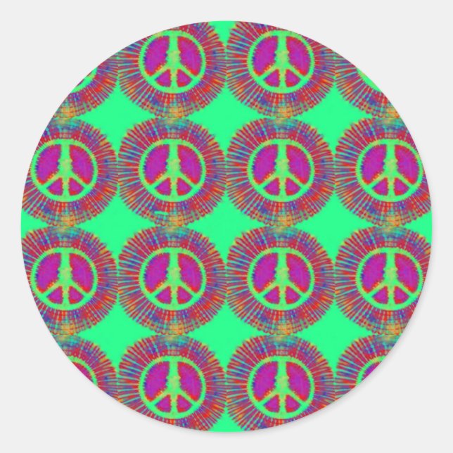 Adesivo Redondo Trippy Tie Psychedelic - Sinal de paz (Frente)