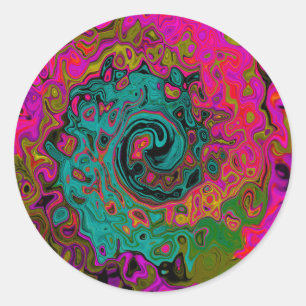Adesivo Redondo Trippy Turquoise Abstrato Retro Liquid Swirl