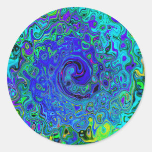 Adesivo Redondo Trippy Violet Blue Abstrato Retro Liquid Swirl
