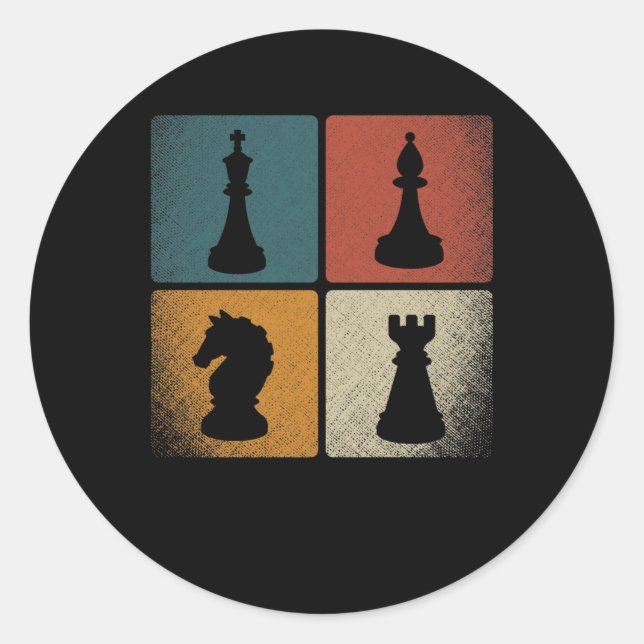 Adesivo Redondo Tripulação de Peças de Xadrez Retro (Frente)