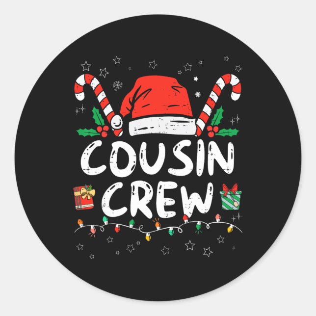 Adesivo Redondo Tripulação do Natal Homens do Chapéu Mulheres Cria (Frente)