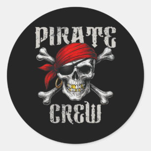 Adesivo Redondo Tripulação Pirata Jolly Roger Flag E Skull Crossbo