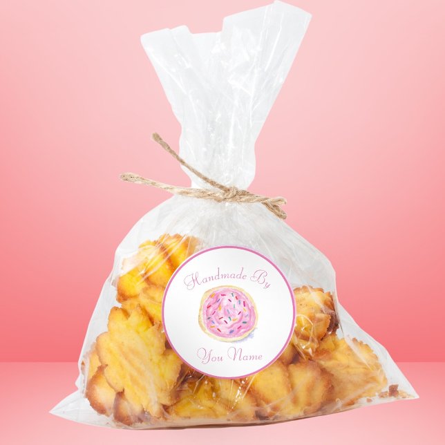 Adesivo Redondo Troca de cookies de açúcar de Fosco rosa com aquar (Criador carregado)