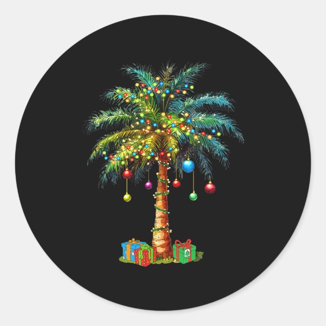Adesivo Redondo Trocal Christmas Hawaiian Santa Xmas Lights Palm T (Frente)