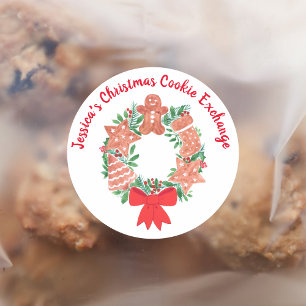 Adesivo Redondo Trocas de Biscoitos de Gengibre de Férias de Natal