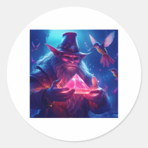 Adesivo Redondo Troll Com Pirâmide De Vidro Brilhante E Aves De Ca