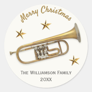 Adesivo Redondo Trompete Música Feliz Natal Personalizada