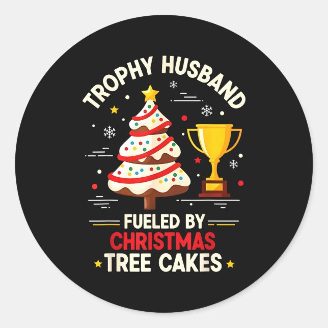 Adesivo Redondo Trophy Retro Husband Fueled By Christmas Tree Cake (Frente)