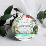 Adesivo Redondo Tropical Beach Floral Palm Weding Favor<br><div class="desc">Adicione um toque especial aos envelopes, bolsas de goela, guloseimas, guloseimas e muito mais com nossos adesivos tropicais elegantes. Adicione seu texto personalizado a este design usando as caixas "Editar este modelo design" no lado direito do item, ou clique no botão azul "Personalizar" para organizar o texto, alterar as fontes...</div>