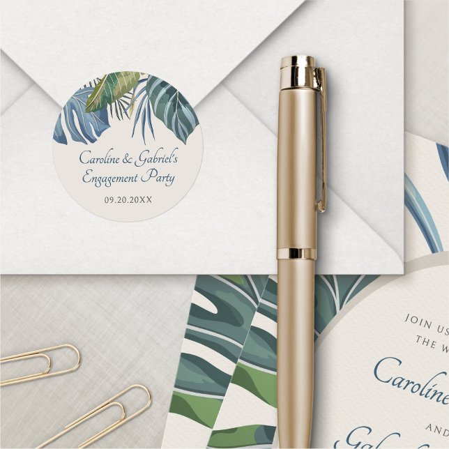 Adesivo Redondo Tropical Beach Palm Party (Criador carregado)