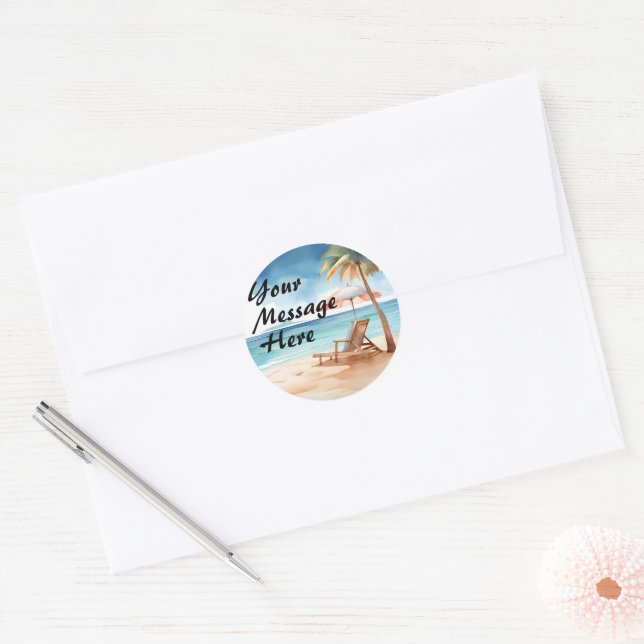 Adesivo Redondo Tropical Beach Party (Envelope)