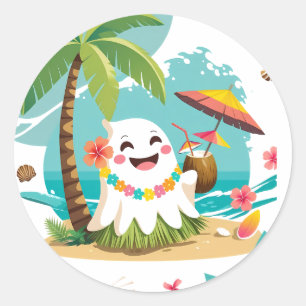 Adesivo Redondo Tropical Boo - Kawaii Havaii - Férias Fantasmas