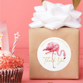 Adesivo Redondo Tropical Flamingo Sweet 16 Obrigado ID922
