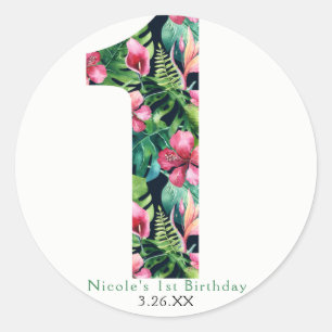 Adesivo Redondo Tropical Floral 1 Hibisco Havaiano 1º Aniversário
