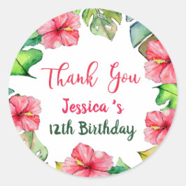 Adesivo Redondo Tropical Floral Havaiana Obrigado Aniversário