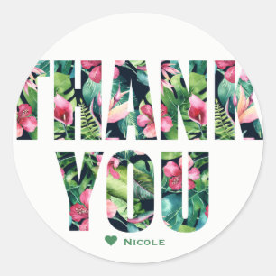 Adesivo Redondo Tropical Floral Hibiscus Deixa o Havaí, OBRIGADO