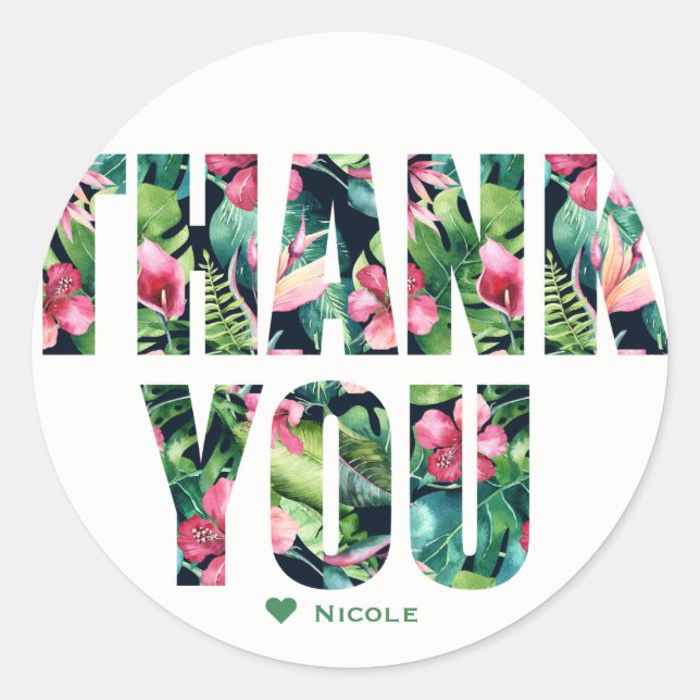 Adesivo Redondo Tropical Floral Hibiscus Deixa o Havaí, OBRIGADO (Frente)