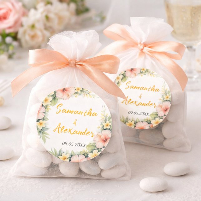 Adesivo Redondo Tropical floral soft romance (Criador carregado)