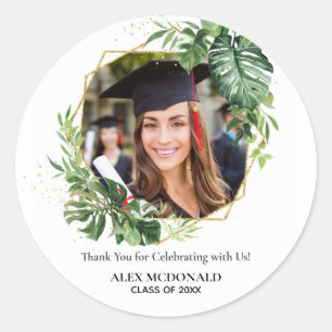Adesivo Redondo Tropical Greenery Gold Geometric Graduation Favor