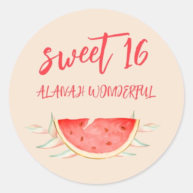 Adesivo Redondo Tropical Havaiana 16ª Festa de aniversário (Frente)