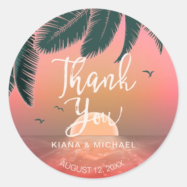 Adesivo Redondo Tropical Isle Sunrise Obrigado Pink ID581 (Frente)