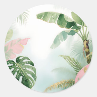 Adesivo Redondo Tropical Jungle Leaves Watercolor