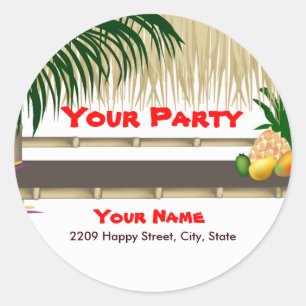 Adesivo Redondo Tropical Luau Party Tiki Hut Sticker