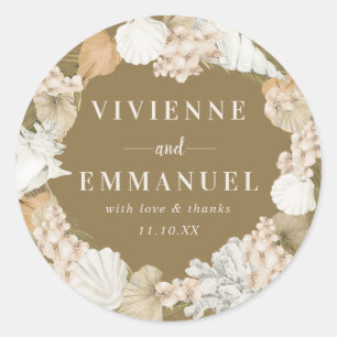 Adesivo Redondo Tropical Palm White Floral Obrigado A Favor Seal