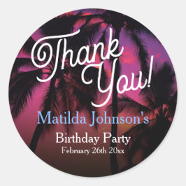 Adesivo Redondo Tropical Rosa Púrpura Sunset Obrigado