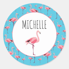Adesivo Redondo Tropical Summer Pink Flamingo Pattern