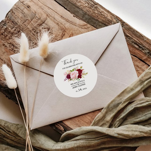 Adesivo Redondo Tropical Vermelha e Romântica Obrigado (Criador carregado)