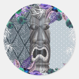Adesivo Redondo Tropical Vintage Retro Floral Tiki Havaiano Luau