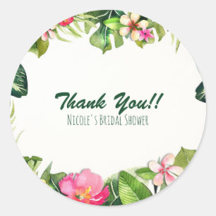 Adesivo Redondo Tropicos Elegantes Folhas Verdes Floral Aquarela