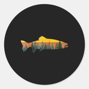 Adesivo Redondo Trout Fly Pescar Floresta Exterior Natureza Selvag