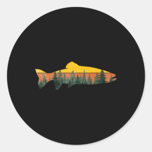 Adesivo Redondo Trout Fly Pescar Floresta Exterior Natureza Selvag
