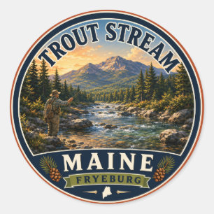 Adesivo Redondo Trout Stream Fryeburg Maine