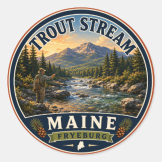 Adesivo Redondo Trout Stream Fryeburg Maine