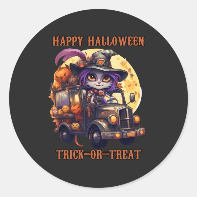Adesivo Redondo Trucker do Halloween Crianças Festivas Ri (Frente)