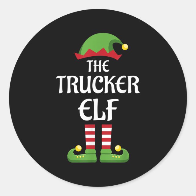Adesivo Redondo Trucker Elf Family Matching Group Christmas  (Frente)