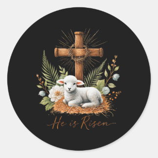 Adesivo Redondo True Easter He Is Risen Lamb Crown Of Thorn Cross 