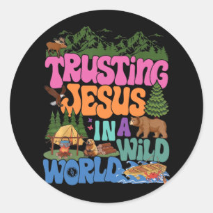 Adesivo Redondo True North Vbs Confiar em Jesus Em Um Mundo Selvag