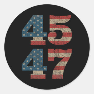 Adesivo Redondo Trump 2024 45 47 Vintage American Flag Retro 4547