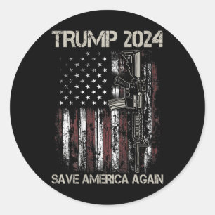 Adesivo Redondo Trump 2024 Save America Again Flag Gun Americano (