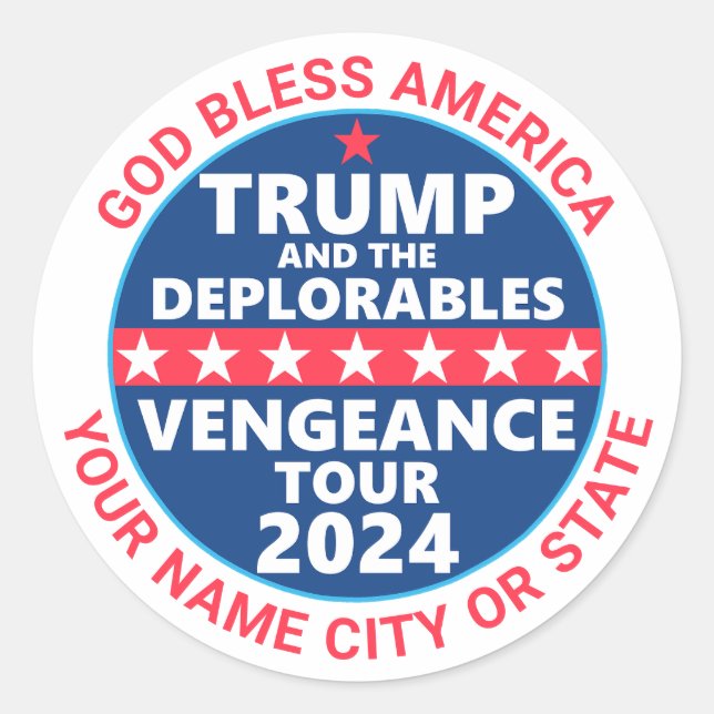 Adesivo Redondo Trump 2024 Vengeance Tour desalmia política (Frente)