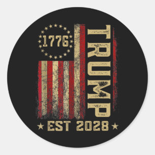 Adesivo Redondo Trump 2028 Vote Donald Trump América Flag Vinta