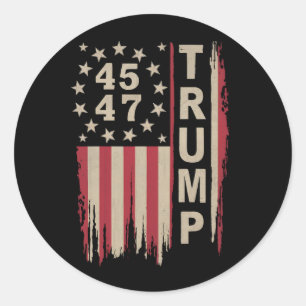 Adesivo Redondo Trump 45 47 Vintage Retro America Flag